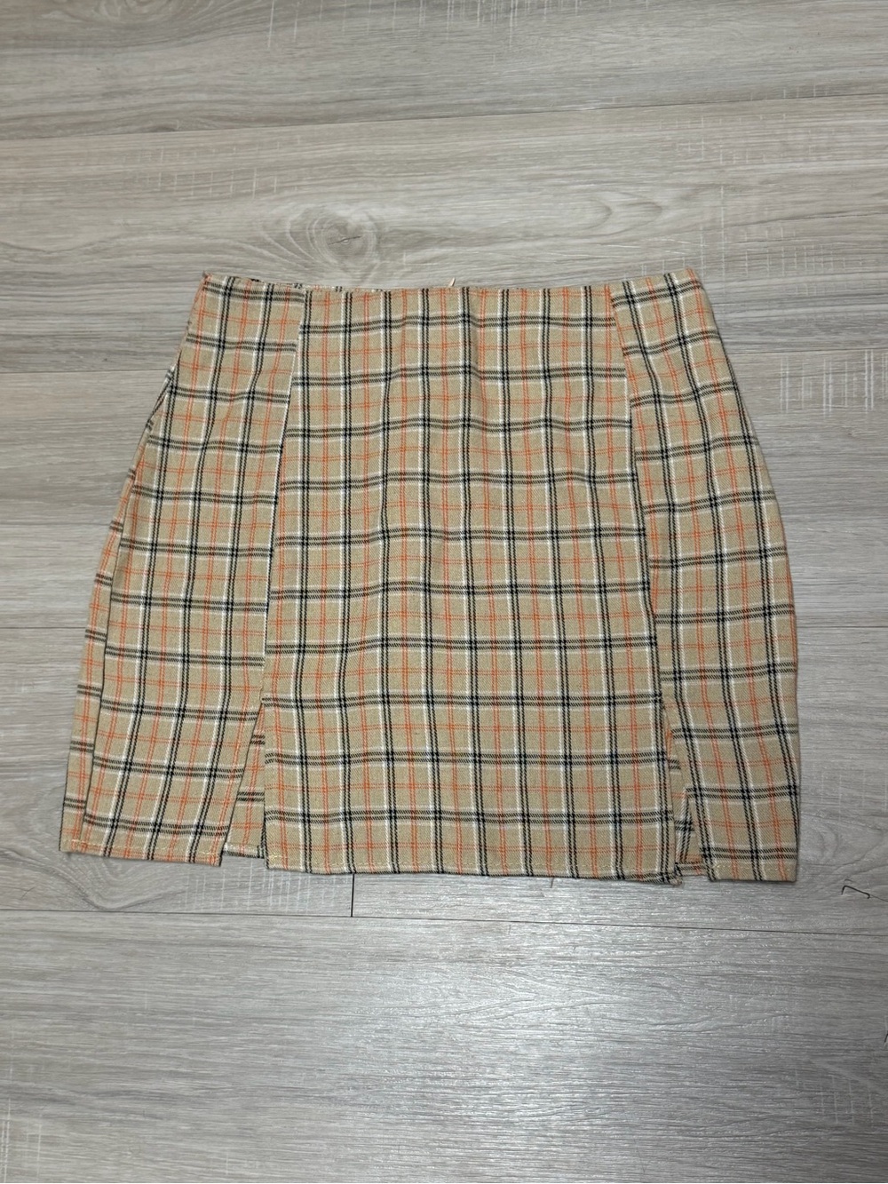 Plaid Mini Skirt in Beige with Orange Accent